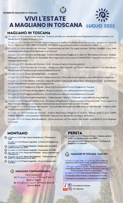VIVI L' ESTATE A MAGLIANO IN TOSCANA - EVENTI LUGLIO 2025 VIVI L' ESTATE A MAGLIANO IN TOSCANA - EVENTI LUGLIO 2025