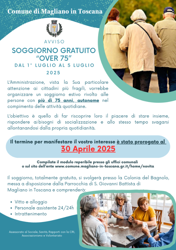 Proroga - Avviso Soggiorno over 75 Bagnolo