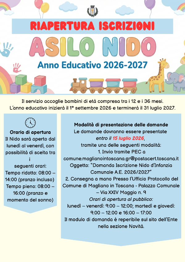Nido 2026-2027 Riapertura iscrizioni