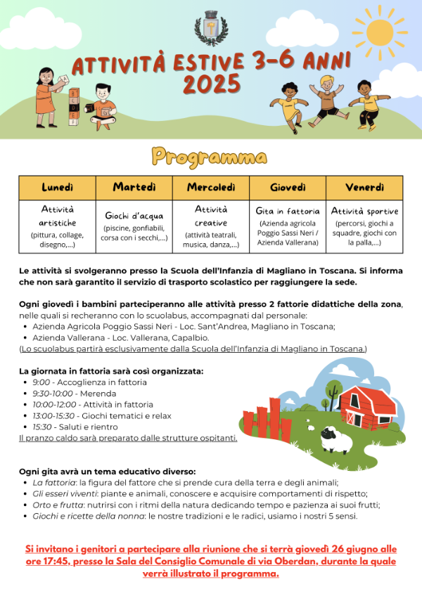 Programma - attività estiva 3-6 anni