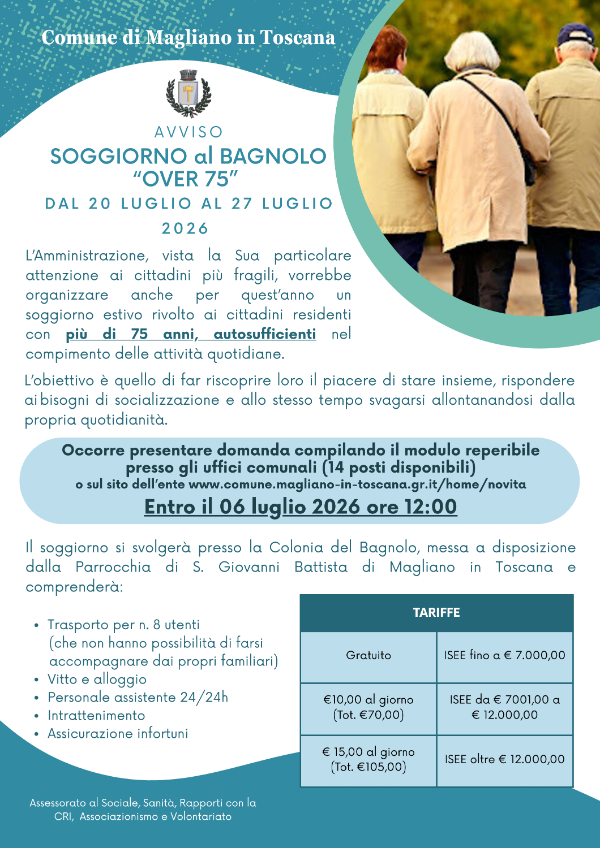 Avviso Soggiorno over 75 Bagnolo 2026
